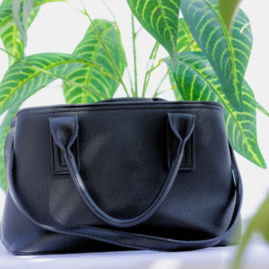 Black leather handbag